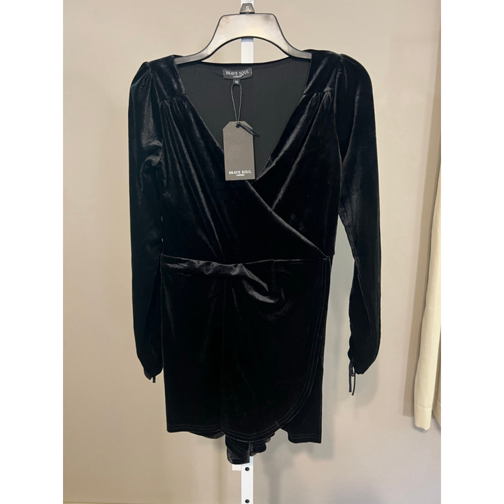 Women's Brave Soul Velvet Wrap Romper Black Size XS